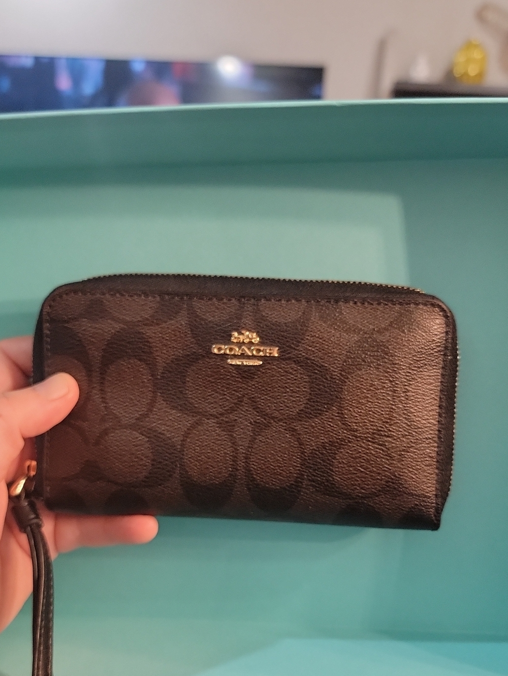 COACH Signature Zip Wristlet Wallet in Black